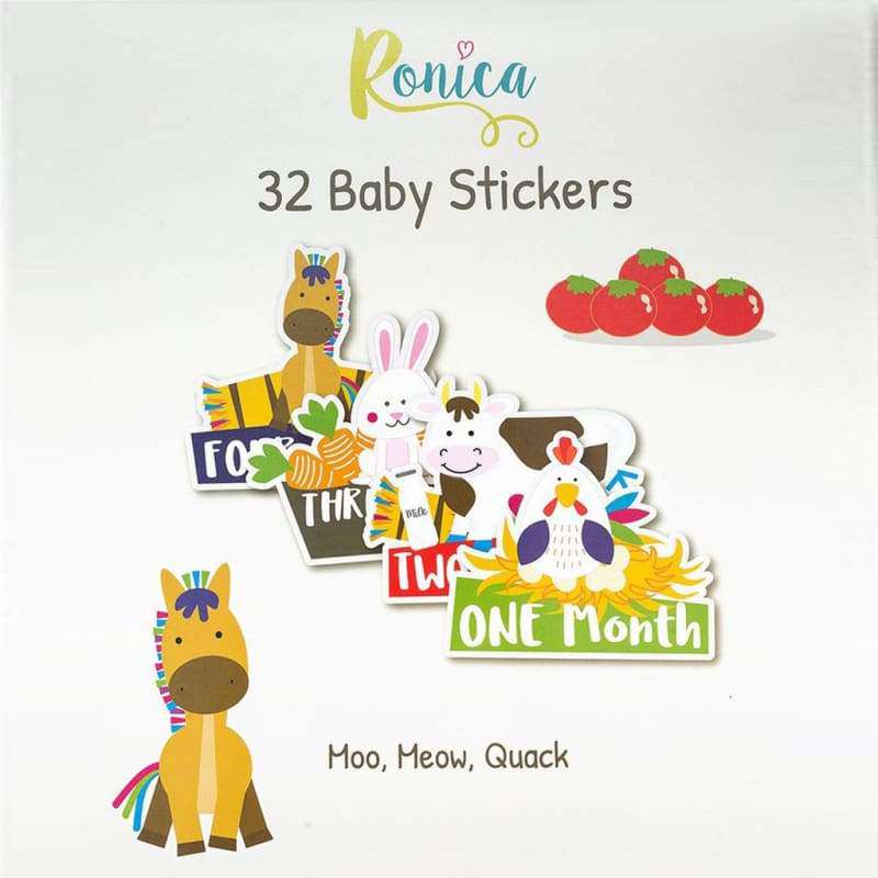 Huge Pack of 32 Unisex Baby Stickers - Farm Theme | Ronica