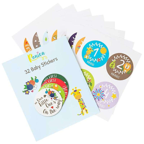 Ronica Baby Monthly Stickers For Boys & Girls Set Of 32 Jungle Theme - Stickers